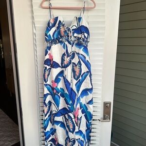 FARM Rio Blue Foliage Off White Maxi Dress